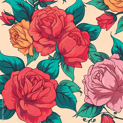 Floral pattern vector illustration. Roses pattern for printing on fabric  paper. Roses ornament. Rose pattern print.