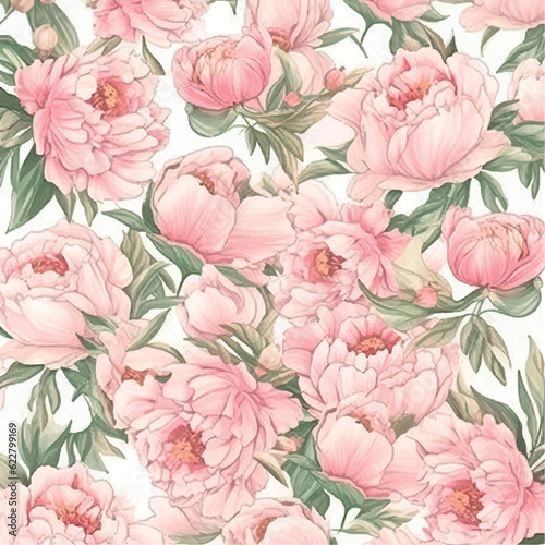 Floral pattern vector illustration. Pink peonies pattern for printing on fabric  paper. Peonies ornament. Drawing peonies print.