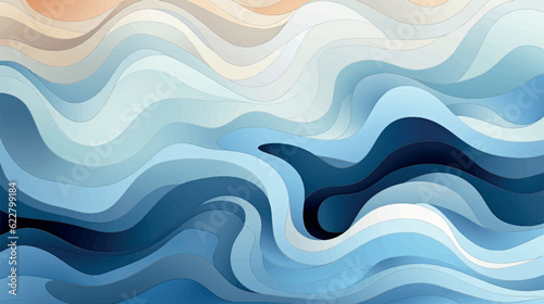 Abstract design. Creativity blue waves background, vector illustration. Marine seamless pattern with stylized blue waves on a light background. Abstract water wave design.
