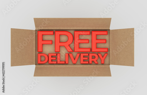 Free Delivery Sign In Cardboard Box 3D Rendered
