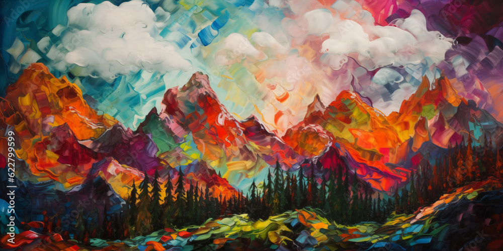 An oil painting of a colorful mountain landscape  Generative Ai