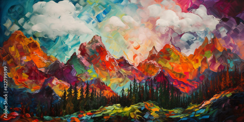 An oil painting of a colorful mountain landscape  Generative Ai