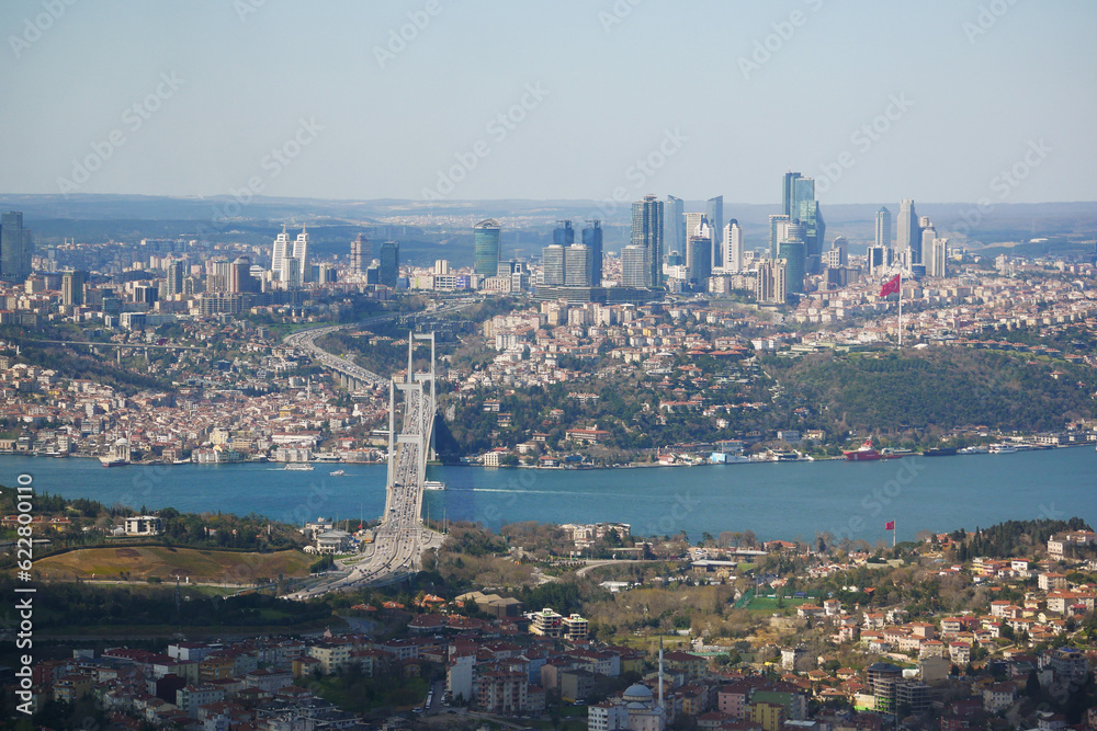 Fototapeta premium Bosphorus bridge and city scape in Istanbul, Turkey