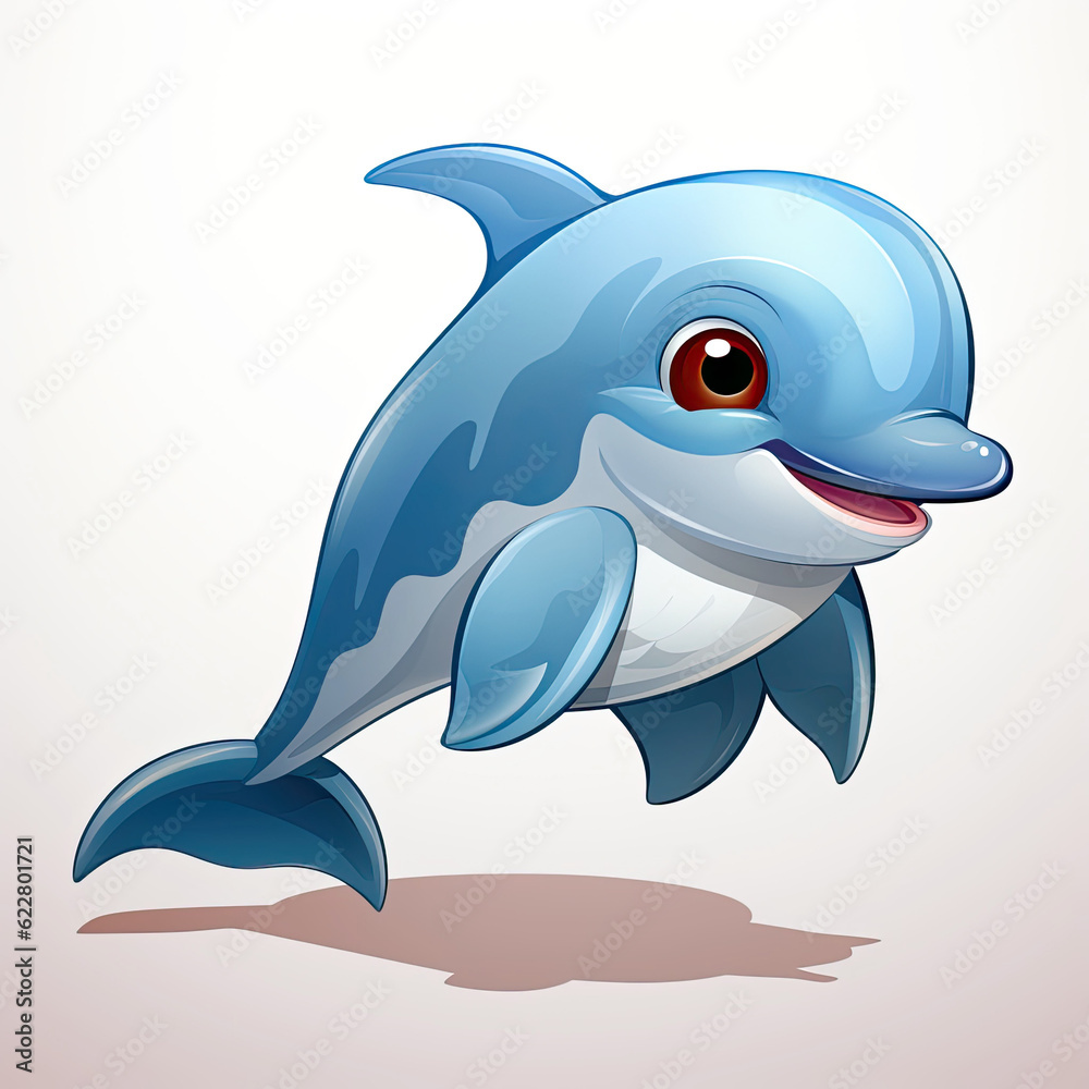 Obraz premium little dolphin character, children's book illustration style Generative ai