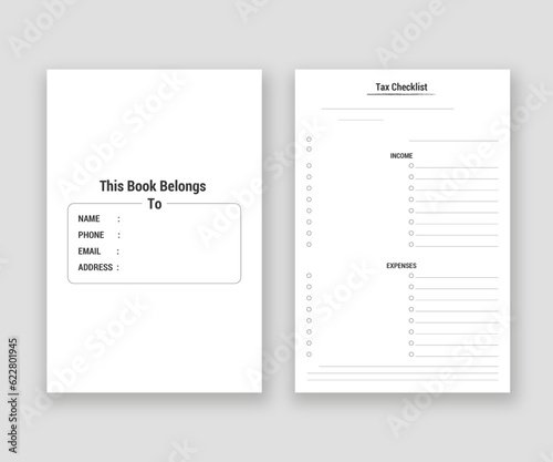 Tax Checklist Notebook, KDP Interior