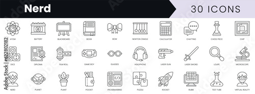 Set of outline nerd icons. Minimalist thin linear web icon set. vector illustration. photo
