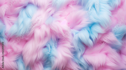 Fluffy eco fur background in baby pink and blue colours. Cotton candy wool abstract texture