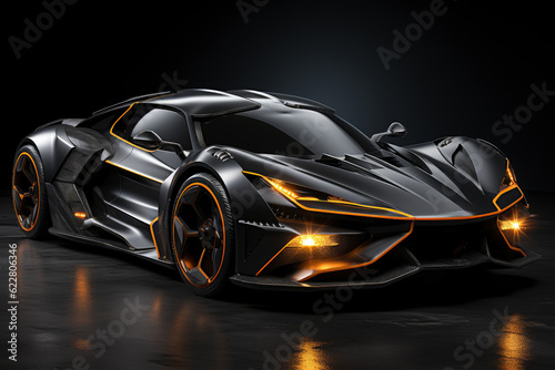 Futuristic concept car on a black background, expensive exclusive sports auto, AI Generated