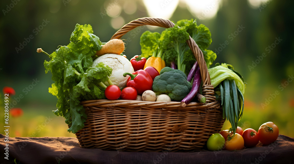 Basket with organic farm vegetables. AI generated image Basket with organic farm vegetables. AI generated image