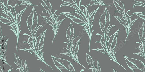 Hand drawn vector seamless pattern with leaves and branches in cute rustic style. Great for textiles, backgrounds, banners, wallpapers, wrapping paper