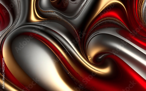 Abstract with waves and balls red, silver with a golden sheen and tint background for jewelers