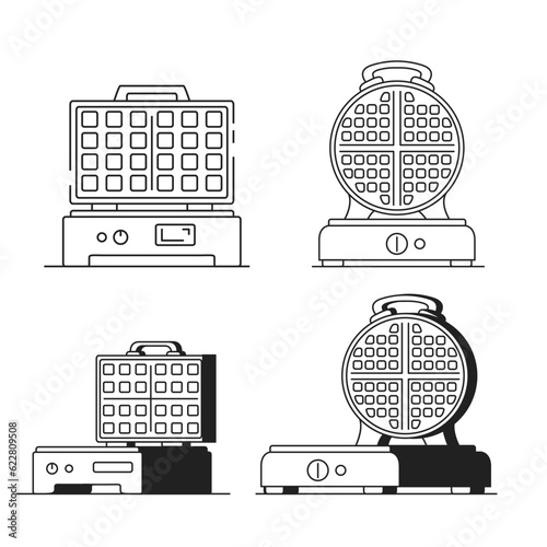 Waffle iron icon.Belgian waffle-iron set. Kitchen appliances linear icons.Cooking waffle iron. Outline vector illustration.Isolated on white background.