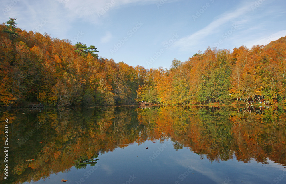Yedigoller National Park, located in Bolu, Turkey, becomes colorful in autumn.
