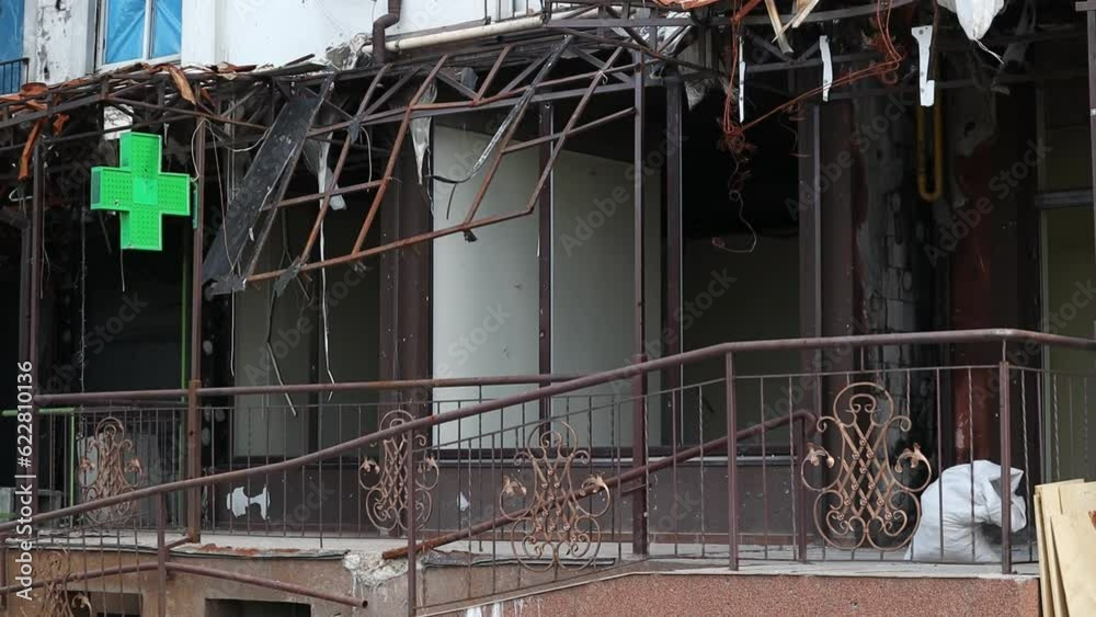 Destroyed Store The store burned down after a fire. Remains of an outdoor dining area ...