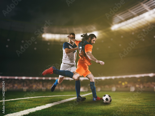 Football action scene with competing soccer players at the stadium © alphaspirit