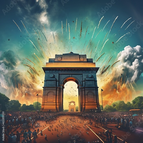 arc de triomphe, India independence day illustration ai generated