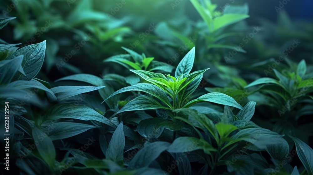  a close up of a bunch of green plants in a field.  generative ai