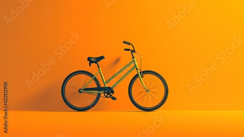  a yellow bike is standing against a yellow wall with a shadow.  generative ai