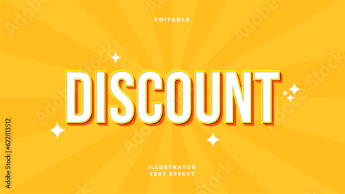 Editable 3D White Discount Text Effect Style. Vector Illustration Template.