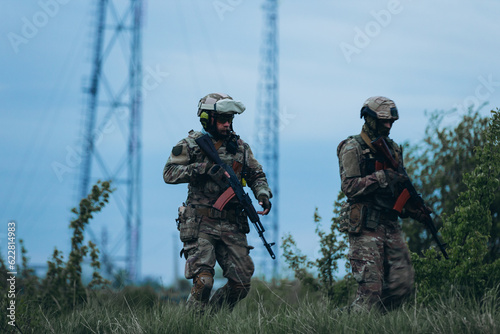 Ukrainain military patrol checking the territory photo