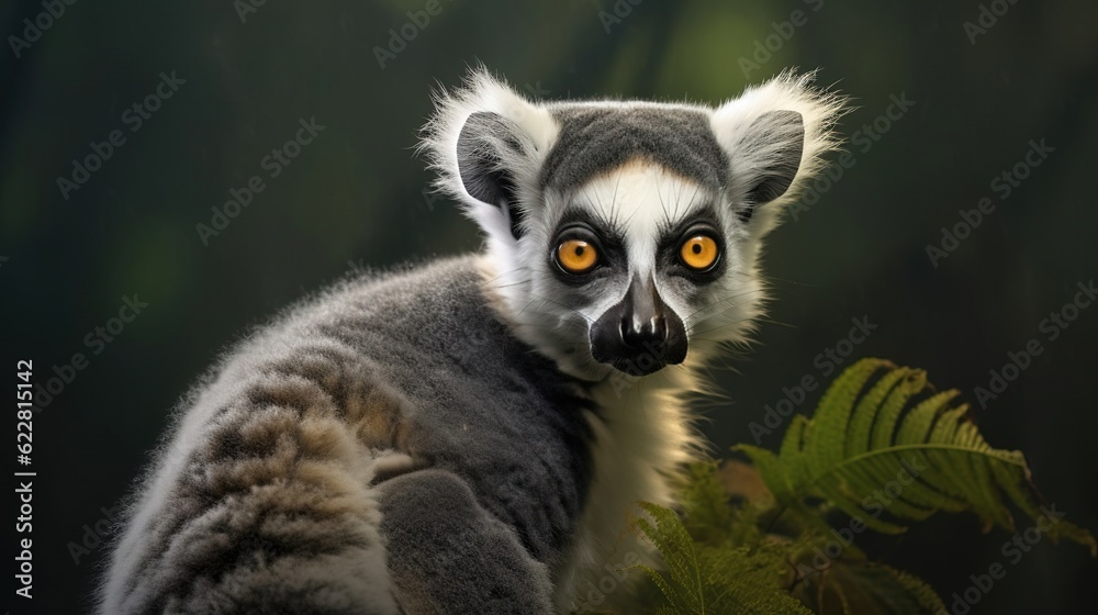 Close view of ring tailed lemur. Created with Generative Ai technology.