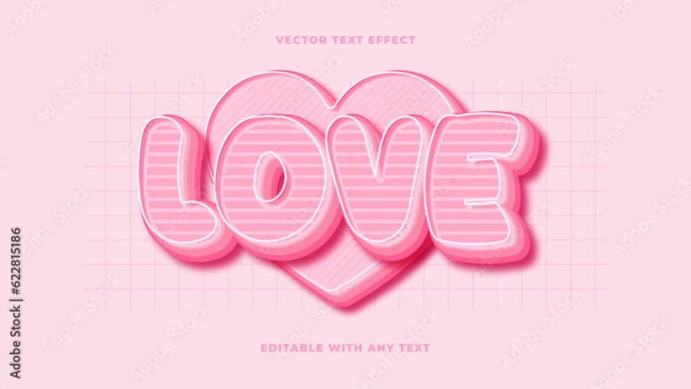 3D Pink Love and happy, cute editable text effect free vector. Isolated ...