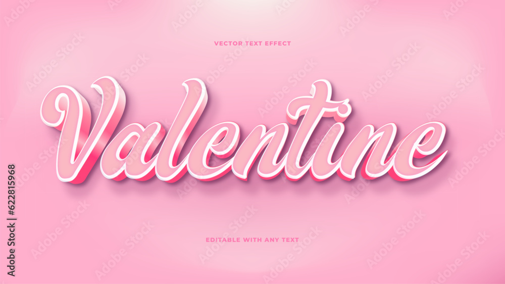 3D Pink Valentine and happy, cute editable text effect free vector. Isolated pink background. Vector illustration. Text effect theme for Valentine's day, mother day.