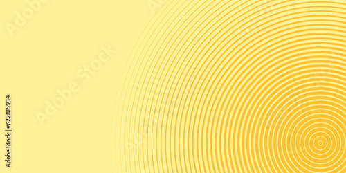 Geometric concentric ripple circle background. Diagonal yellow gradient. Abstract Linear summer background