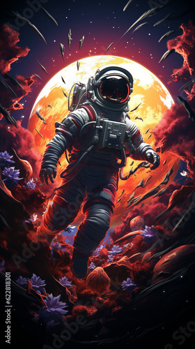 Wall art in dark colors themed Astronaut, colorful painting