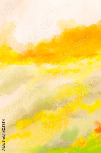Impressionistic Illuminated Sunrise or Sunset in Yellow & Orange-Digital Painting, Illustration, Design, Art, Artwork, Background, Backdrop, border, Flier, Poster, Social Media Post, Ad, Publication, 