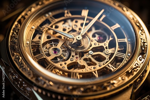 Vintage watch gears and cogs in intricate detail under soft light. Generative AI © Mustafa