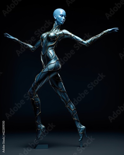 Female Humanoid Ballet Dancer in Pose Feminine Android Busting Some Moves Female Robot Raving Dance Feminine Cyborg Stance