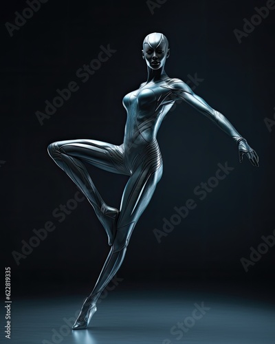 Female Humanoid Ballet Dancer in Pose Feminine Android Busting Some Moves Female Robot Raving Dance Feminine Cyborg Stance