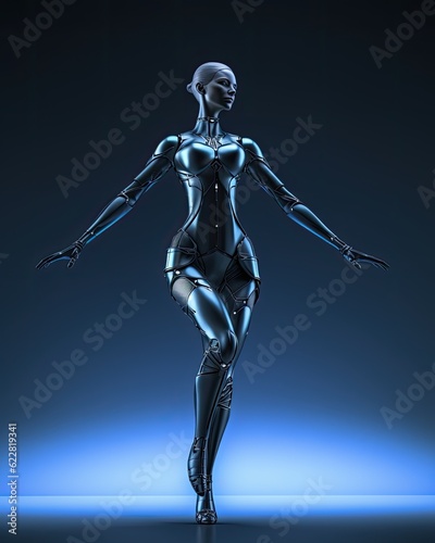 Female Humanoid Ballet Dancer in Pose Feminine Android Busting Some Moves Female Robot Raving Dance Feminine Cyborg Stance