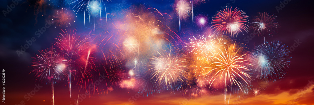 Naklejka premium Vibrant Guy Fawkes Night Fireworks Illuminating the Evening Sky