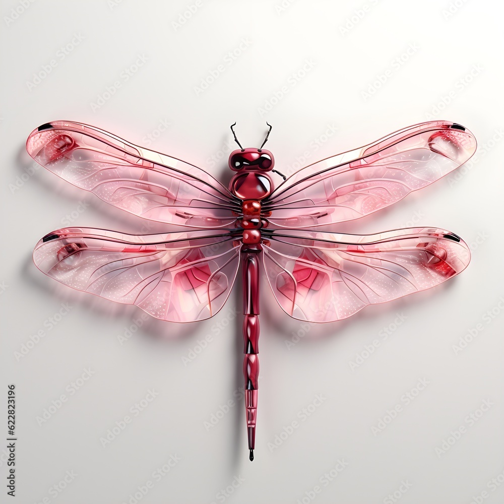 Red dragonfly made of glass on a white background Red dragonfly made of glass on a white background