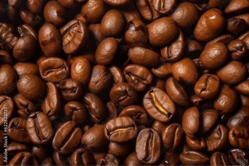Fototapeta premium Coffee Bean Texture Background, Showcasing Light Brown and Brown Tones with Realistic Light and Captivating Reflections