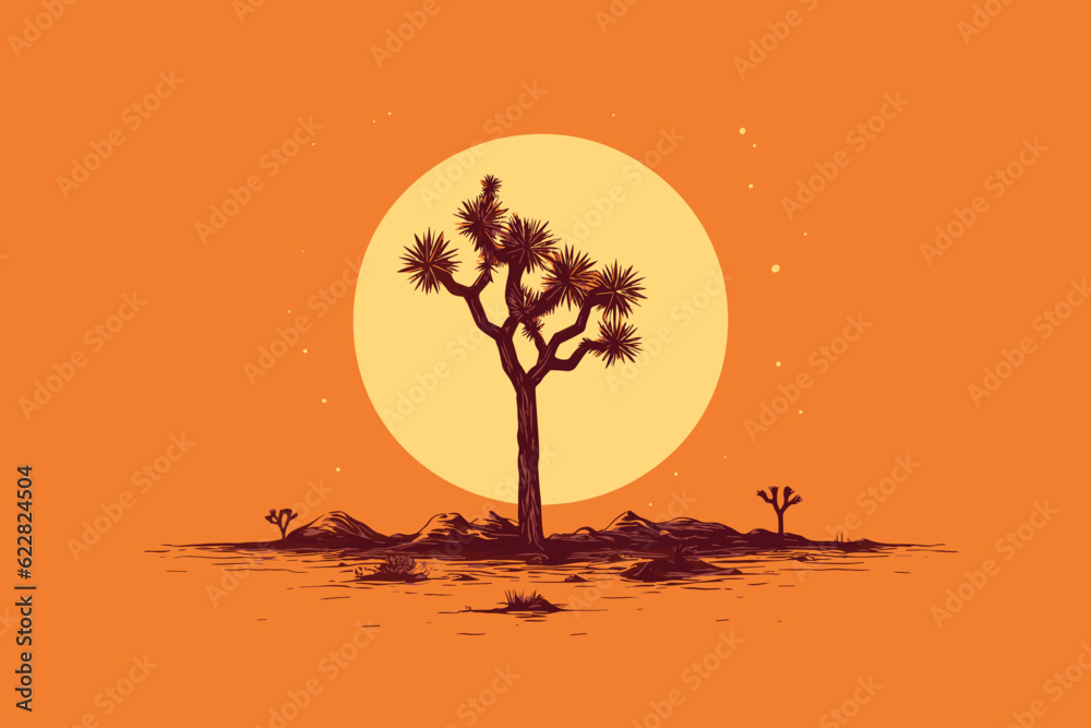 Doodle inspired Joshua tree, cartoon sticker, sketch, vector