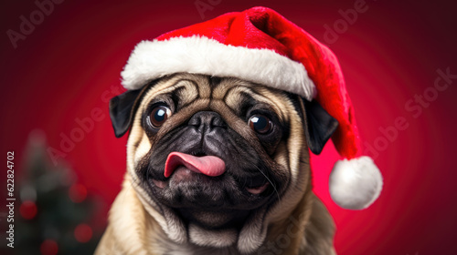 dog in santa christmas hat, generative ai © Dmytro Tykhokhod