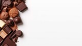  a pile of chocolates and nuts on a white background.  generative ai