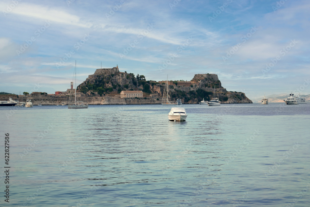 view of the coast of Corfu from the sea.
