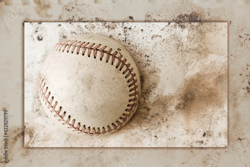 Canvas Print Old grunge baseball background texture with vintage style brown color and frame around ball with copy space for sport
