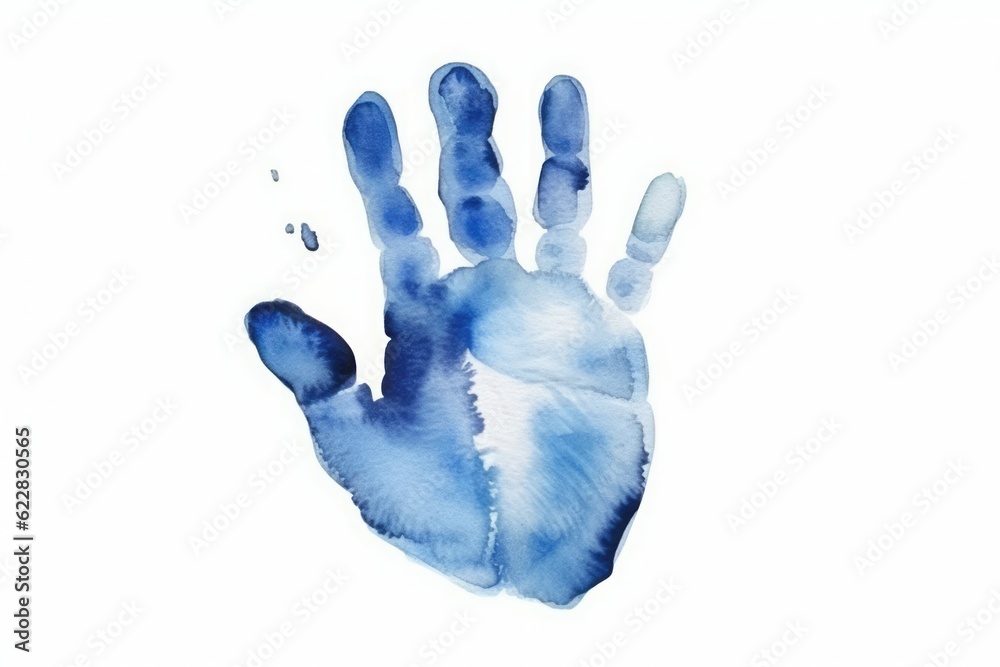 hand painted on white, Painted Handprint in Blue Watercolor, Isolated on White, Inviting Interactive Experiences with Organic Realism hand painted on white, Painted Handprint in Blue Watercolor, Isolated on White, Inviting Interactive Experiences with Organic Realism