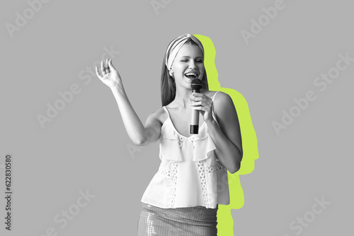 Happy young female singer w...