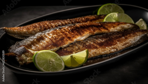 Grilled seafood fillet with lime and cilantro generated by AI
