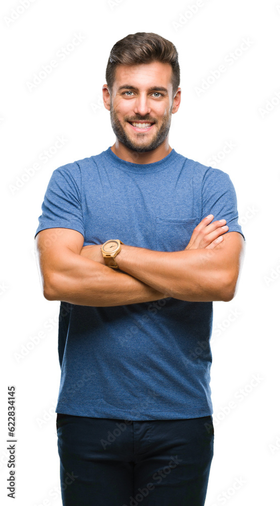 Young handsome man over isolated background happy face smiling with crossed arms looking at the camera. Positive person. Young handsome man over isolated background happy face smiling with crossed arms looking at the camera. Positive person.