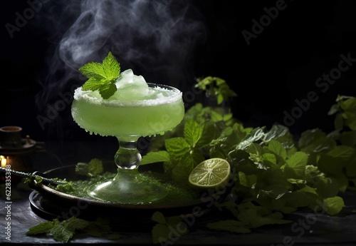 Limonada helada con hojas de menta