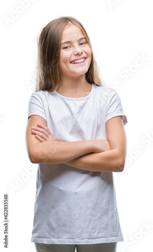 Young beautiful girl over isolated background happy face smiling with crossed arms looking at the camera. Positive person.