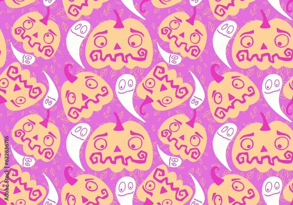 Autumn cartoon harvest season Halloween pumpkins pattern for wrapping paper and linens and fabrics
