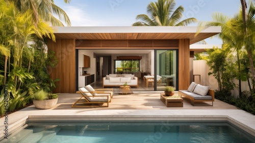 Embrace the tropical climate of Miami by incorporating architectural elements like open - air spaces  large windows  and a seamless indoor outdoor flow